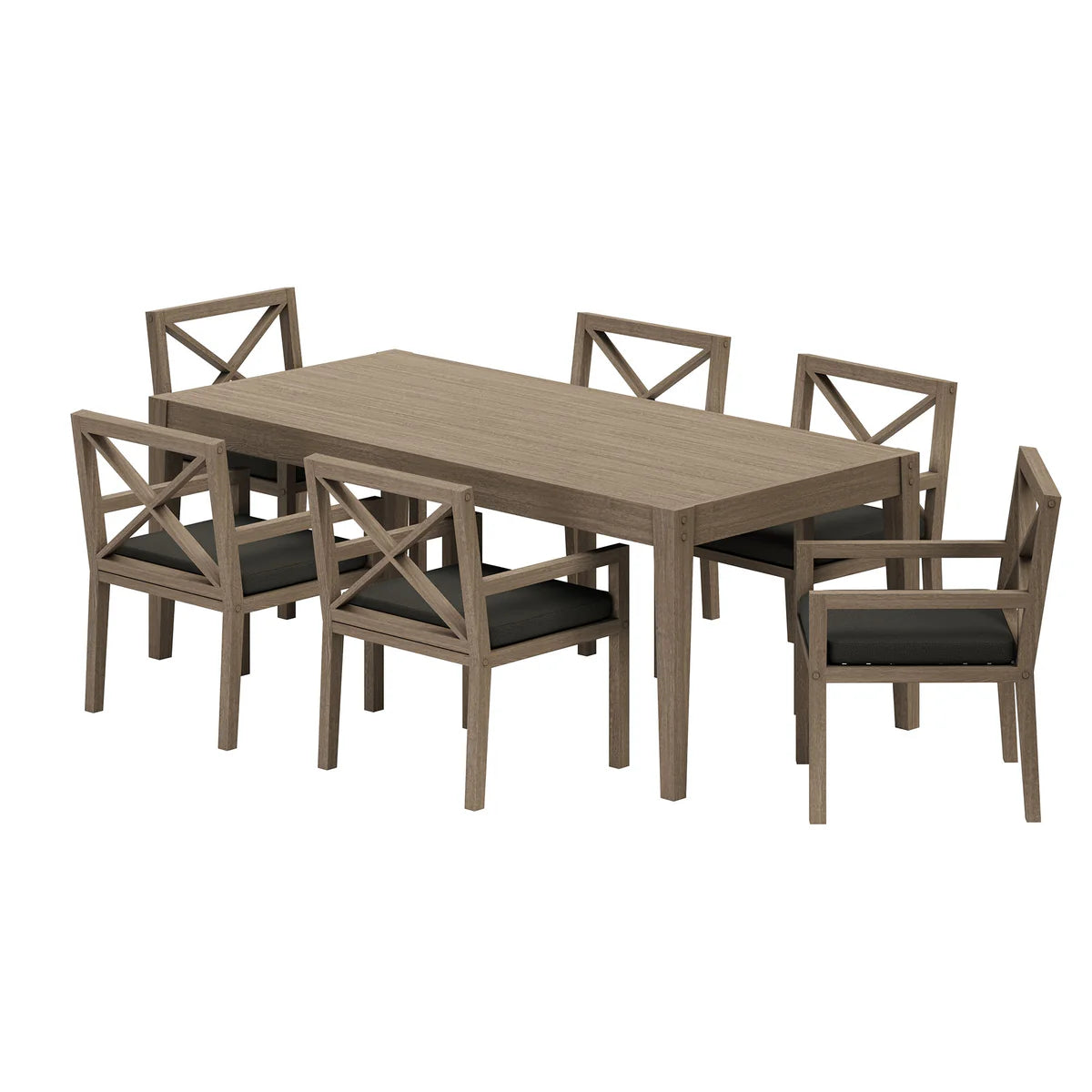 7-Piece Outdoor Weathered Gray Teak Wood Dining Set