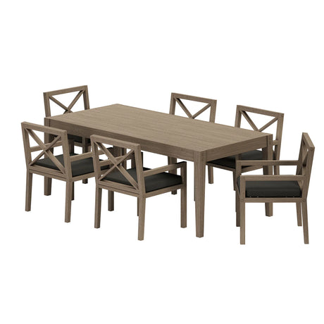 7-Piece Outdoor Weathered Gray Teak Wood Dining Set