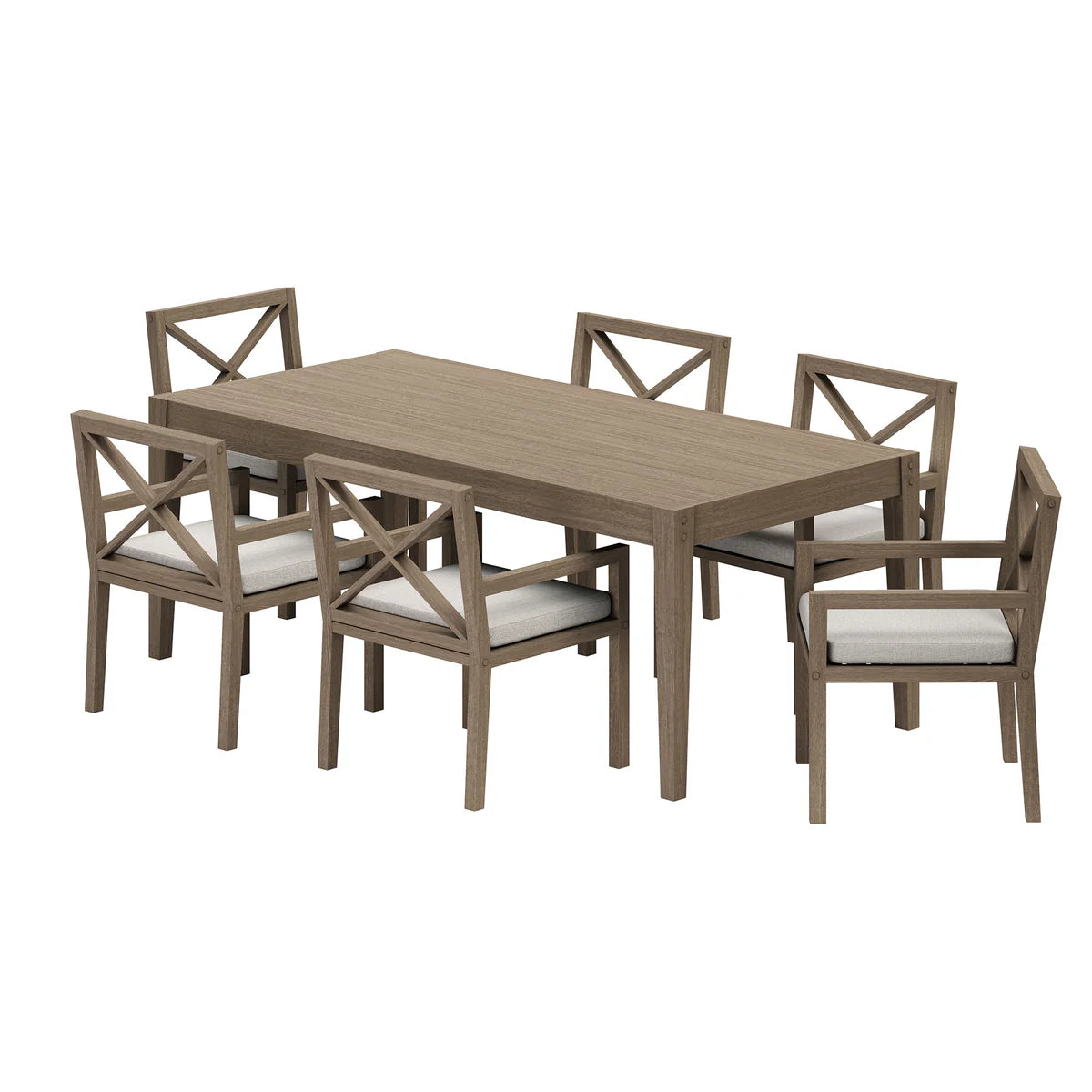7-Piece Outdoor Weathered Gray Teak Wood Dining Set