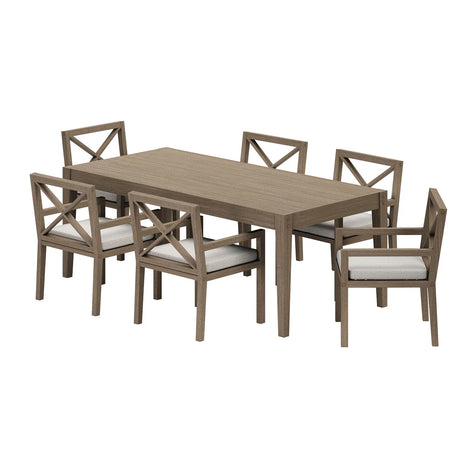 7-Piece Outdoor Weathered Gray Teak Wood Dining Set
