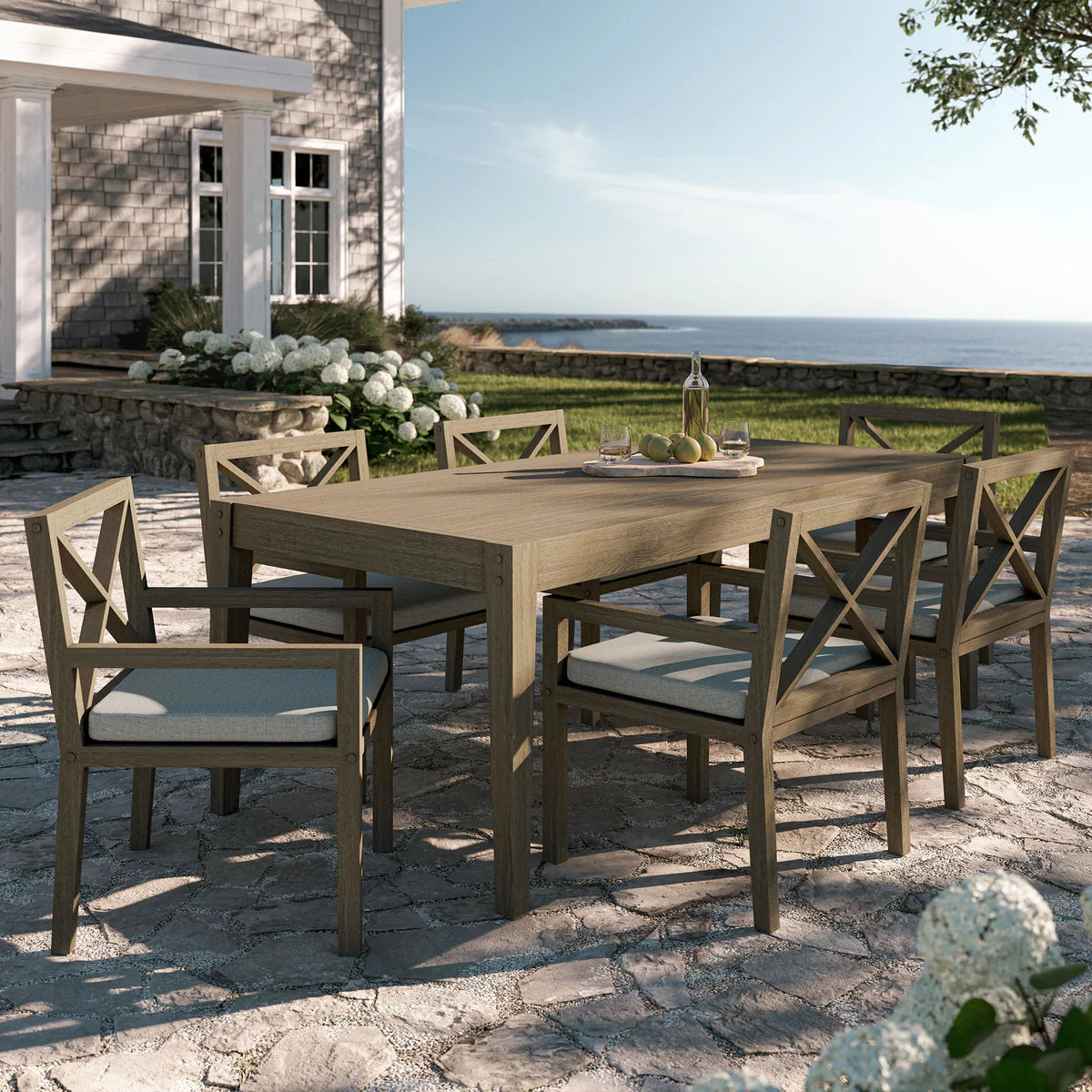 7-Piece Outdoor Weathered Gray Teak Wood Dining Set