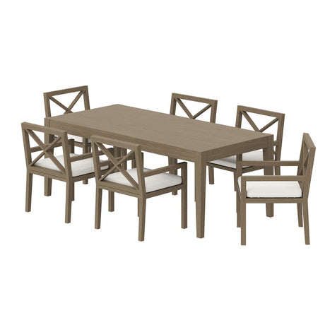 7-Piece Outdoor Weathered Gray Teak Wood Dining Set