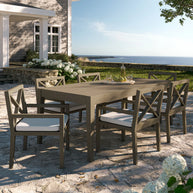 7-Piece Outdoor Weathered Gray Teak Wood Dining Set