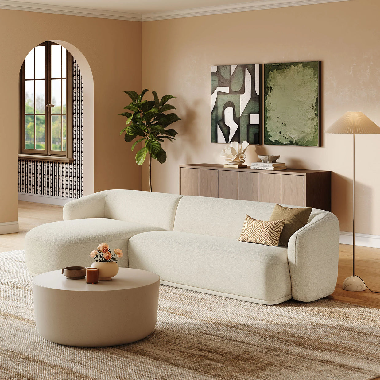 2PC Cream Bouclé Sectional