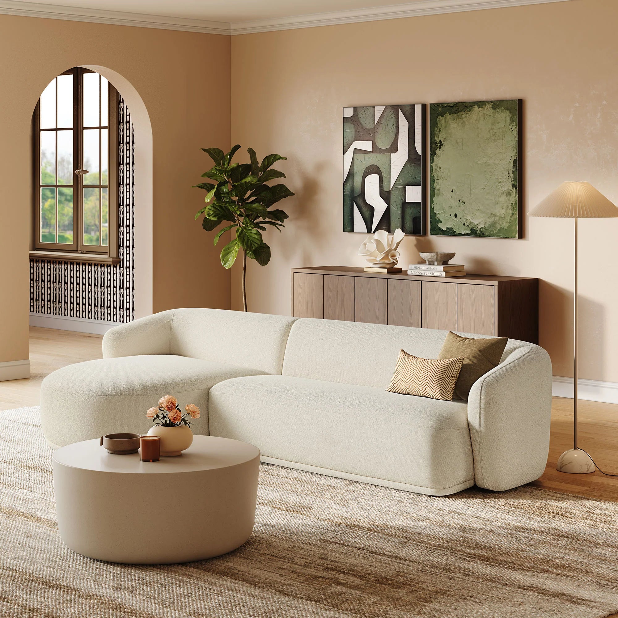 2PC Cream Bouclé Sectional