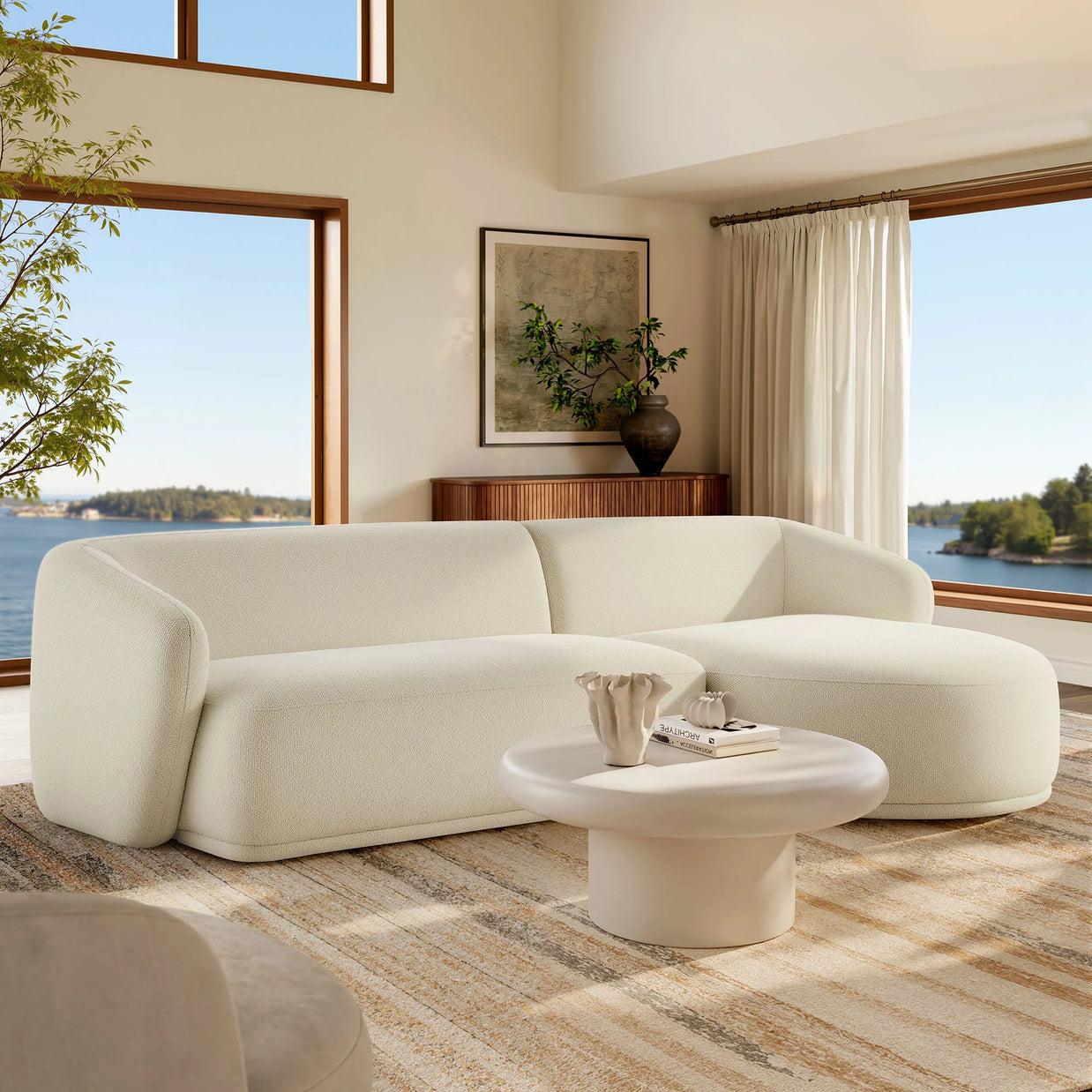 2PC Cream Bouclé Sectional