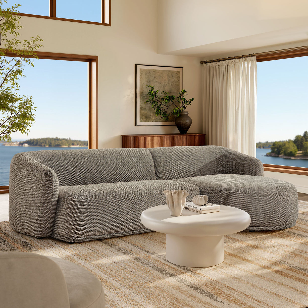 2-Piece Right-Facing Bouclé Modular Sofa with Chaise