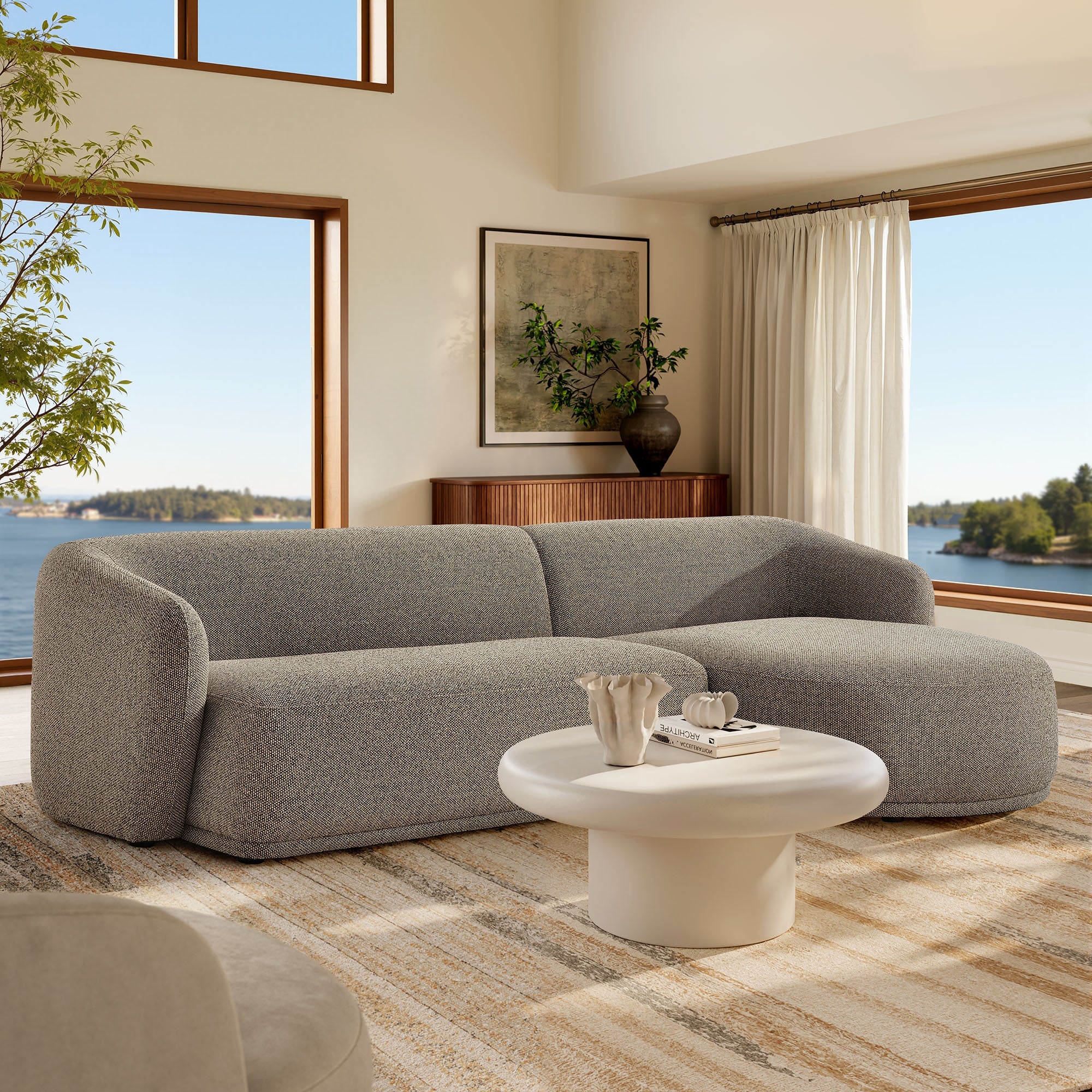 2-Piece Right-Facing Bouclé Modular Sofa with Chaise