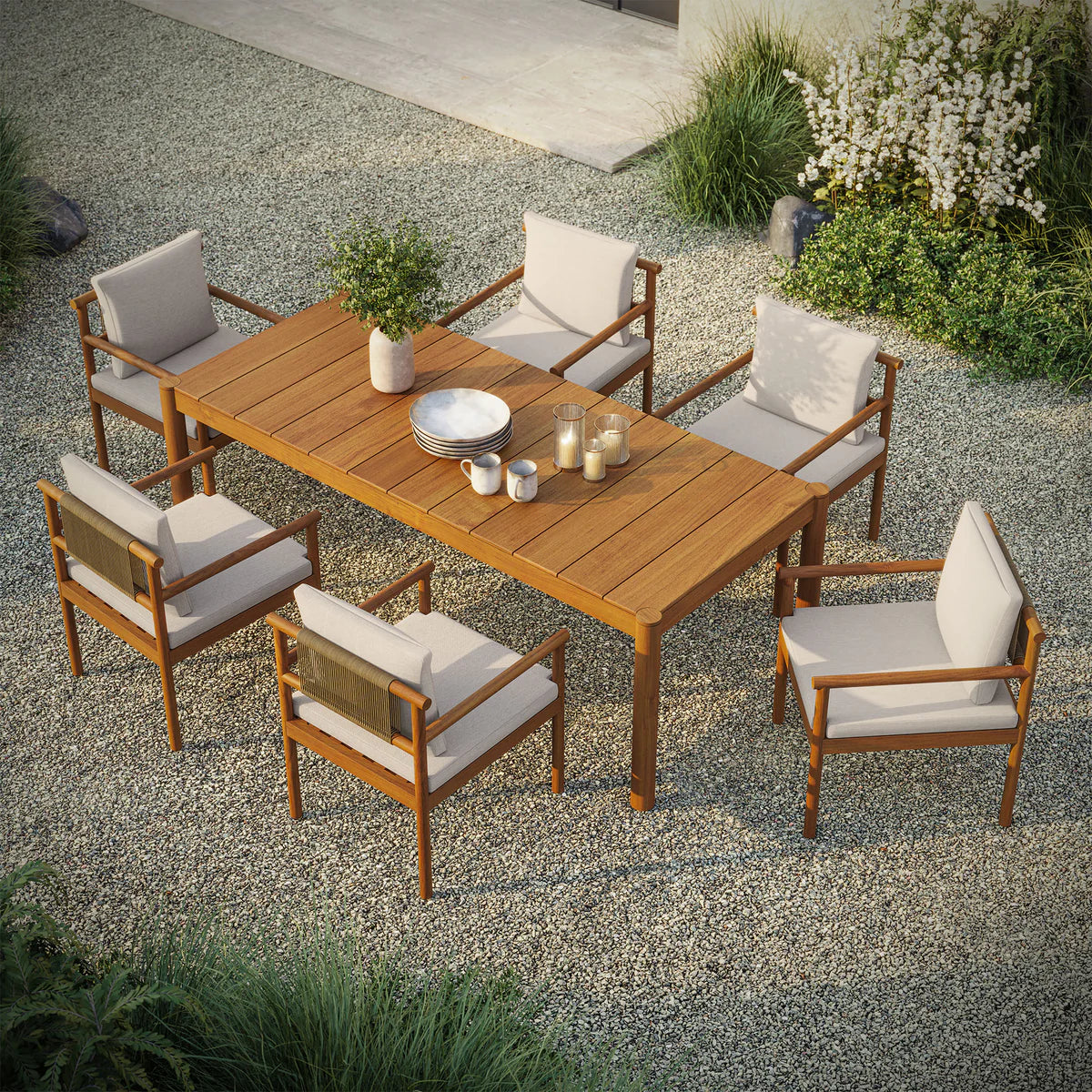 7-Piece Outdoor Teak Dining Set with 89