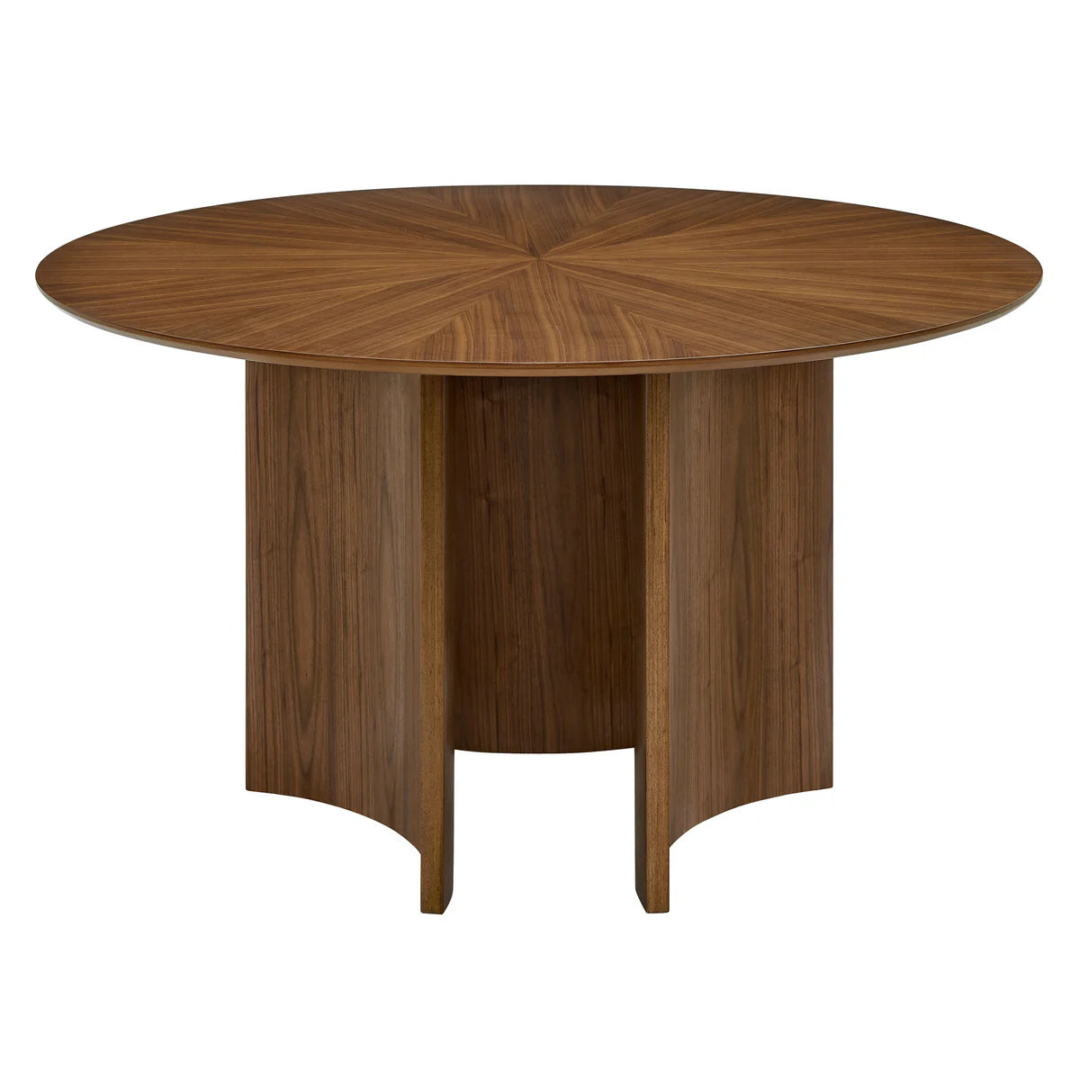 Round Sunburst Walnut Dining Table