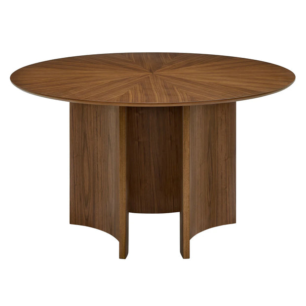 Round Sunburst Walnut Dining Table