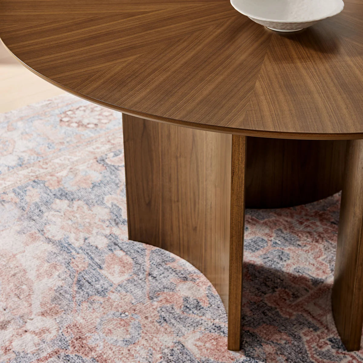 Round Sunburst Walnut Dining Table