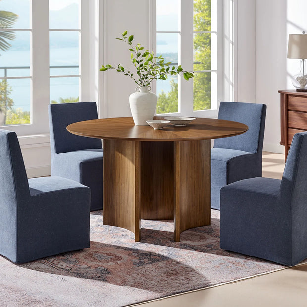 Round Sunburst Walnut Dining Table