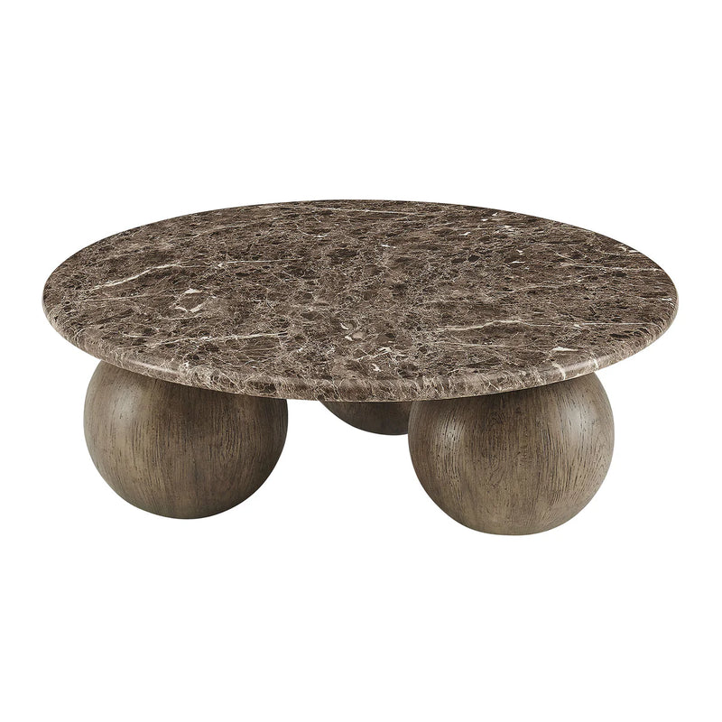 Indoor/Outdoor Round Faux Emperador Marble Coffee Table