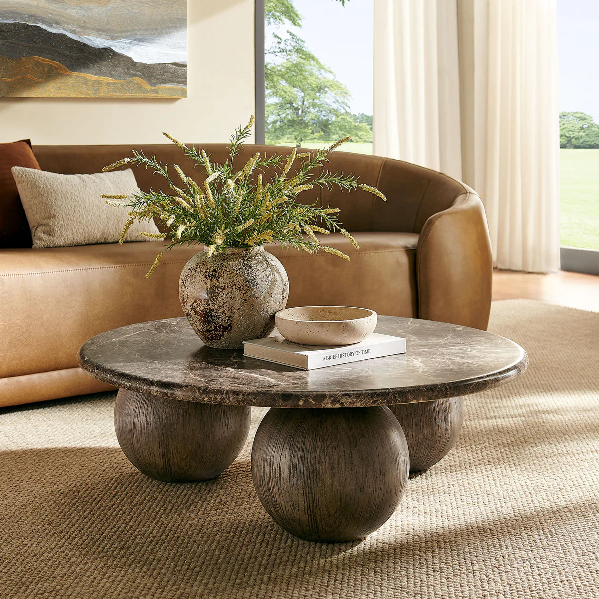 Indoor / Outdoor Round Faux Emperador Marble Coffee Table