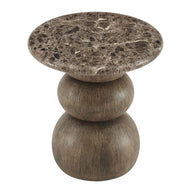 Indoor / Outdoor Round Faux Emperador Marble End Table