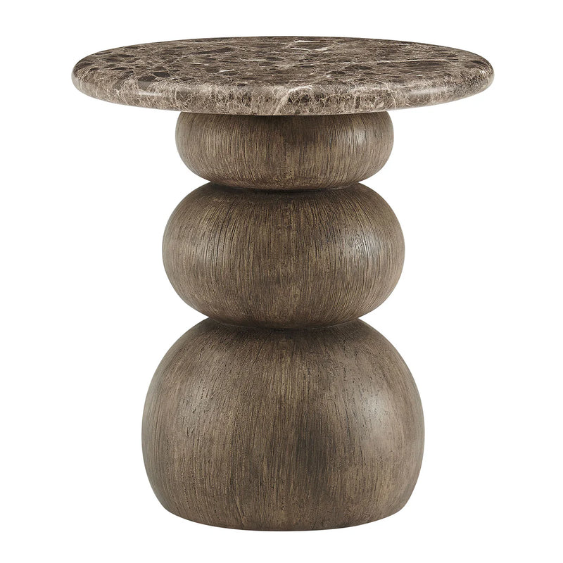 Indoor / Outdoor Round Faux Emperador Marble End Table