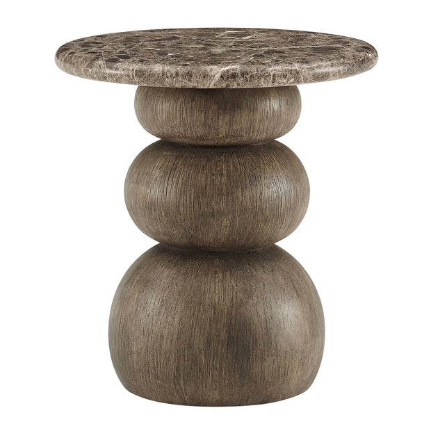 Indoor / Outdoor Round Faux Emperador Marble End Table