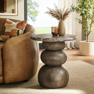 Indoor / Outdoor Round Faux Emperador Marble End Table