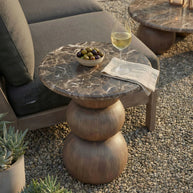 Indoor / Outdoor Round Faux Emperador Marble End Table