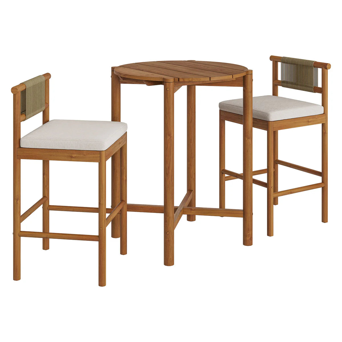 3-Piece Outdoor Teak Wood Bar Set