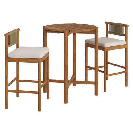 3-Piece Outdoor Teak Wood Bar Set