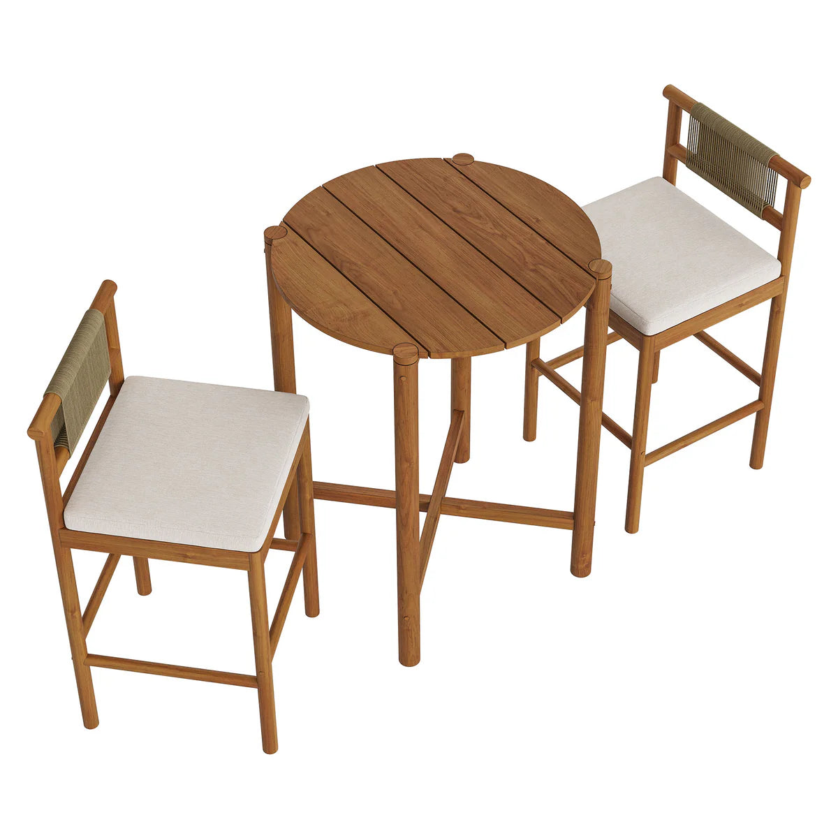 3-Piece Outdoor Teak Wood Bar Set