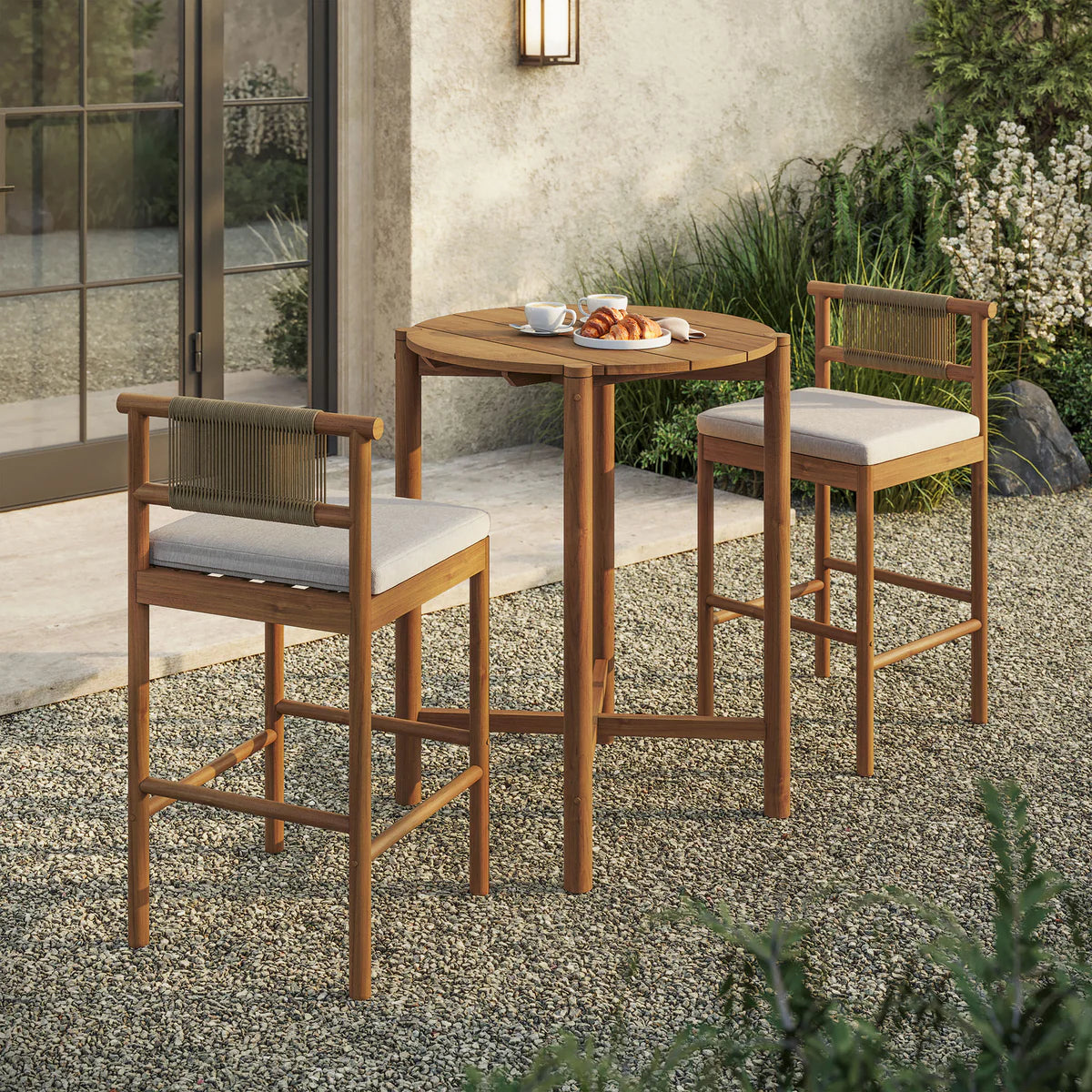 3-Piece Outdoor Teak Wood Bar Set