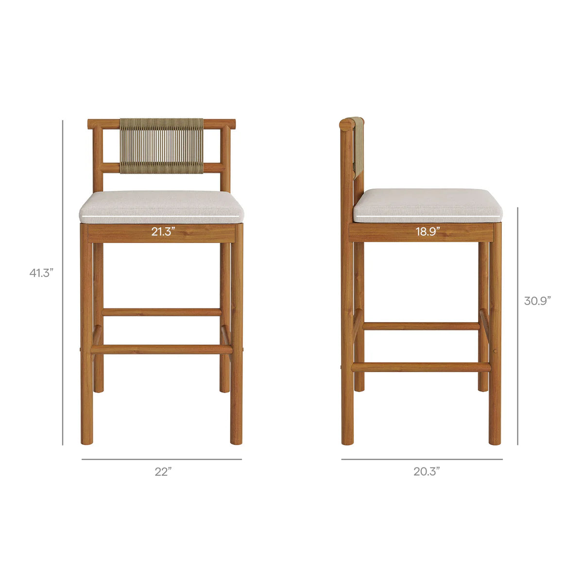 3-Piece Outdoor Teak Wood Bar Set
