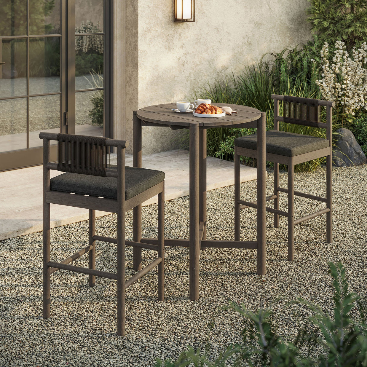 3-Piece Outdoor Teak Wood Bar Set