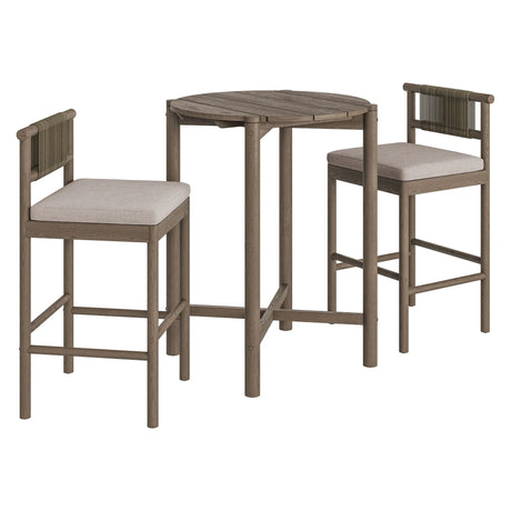 3-Piece Outdoor Teak Wood Bar Set