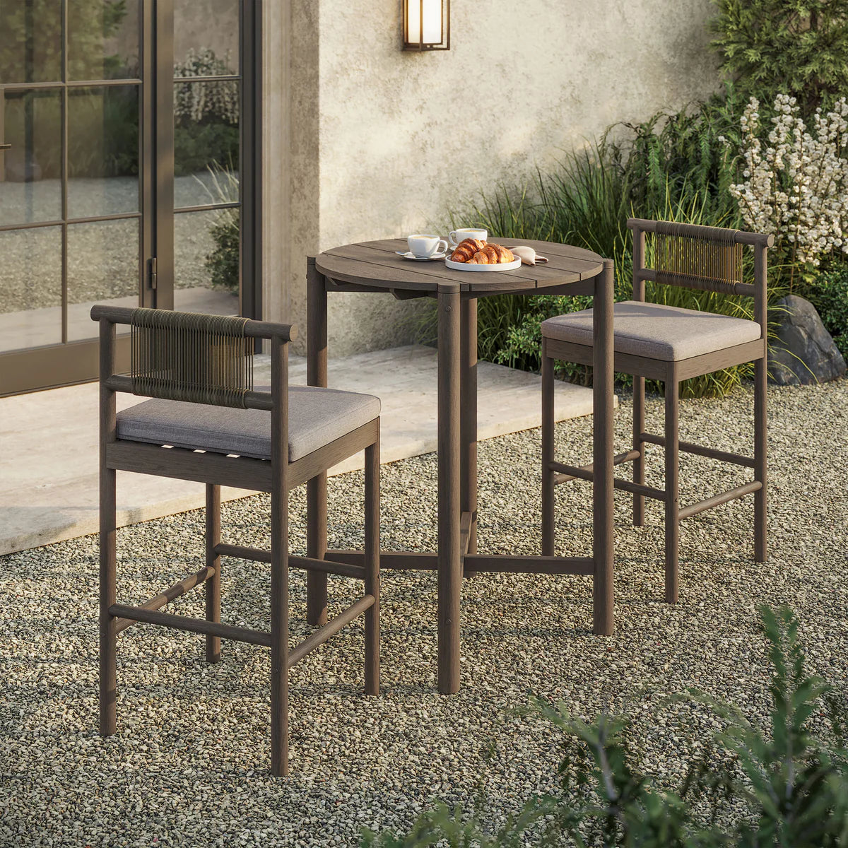 3-Piece Outdoor Teak Wood Bar Set