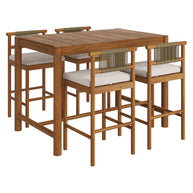 5-Piece Outdoor Teak Wood Bar Dining Set