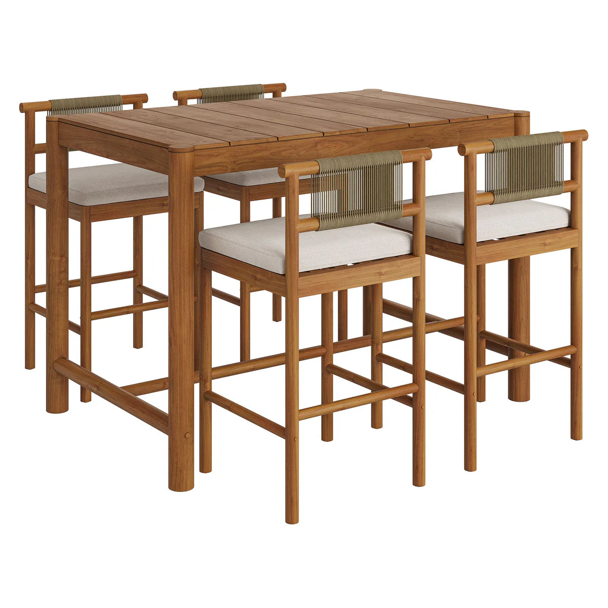 5-Piece Outdoor Teak Wood Bar Dining Set