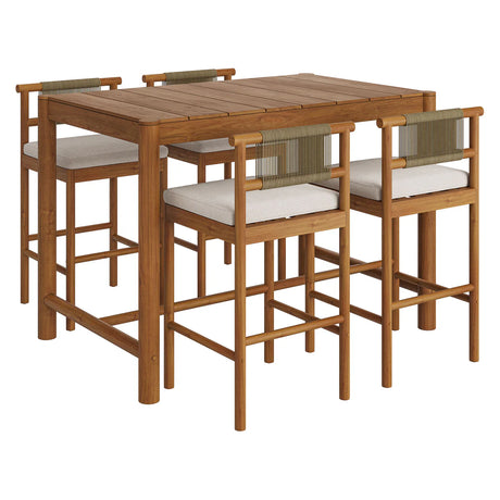 5-Piece Outdoor Teak Wood Bar Dining Set