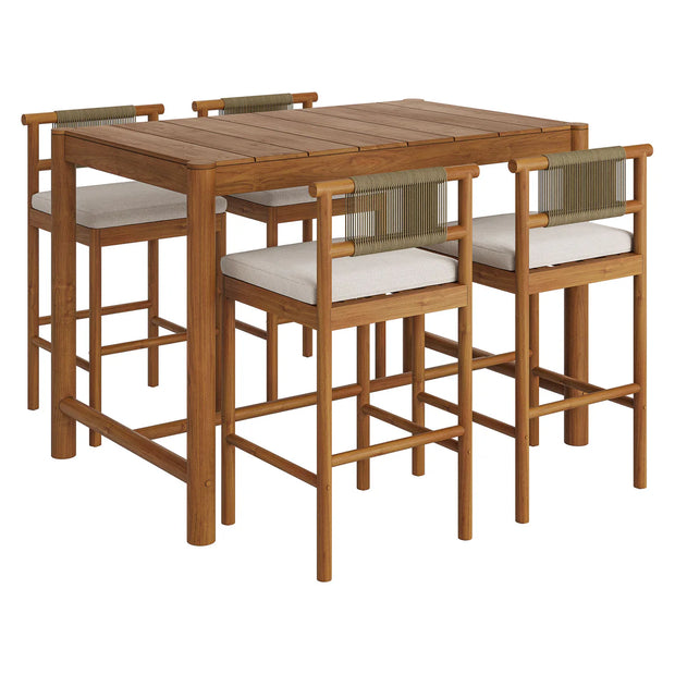5-Piece Outdoor Teak Wood Bar Dining Set