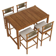 5-Piece Outdoor Teak Wood Bar Dining Set