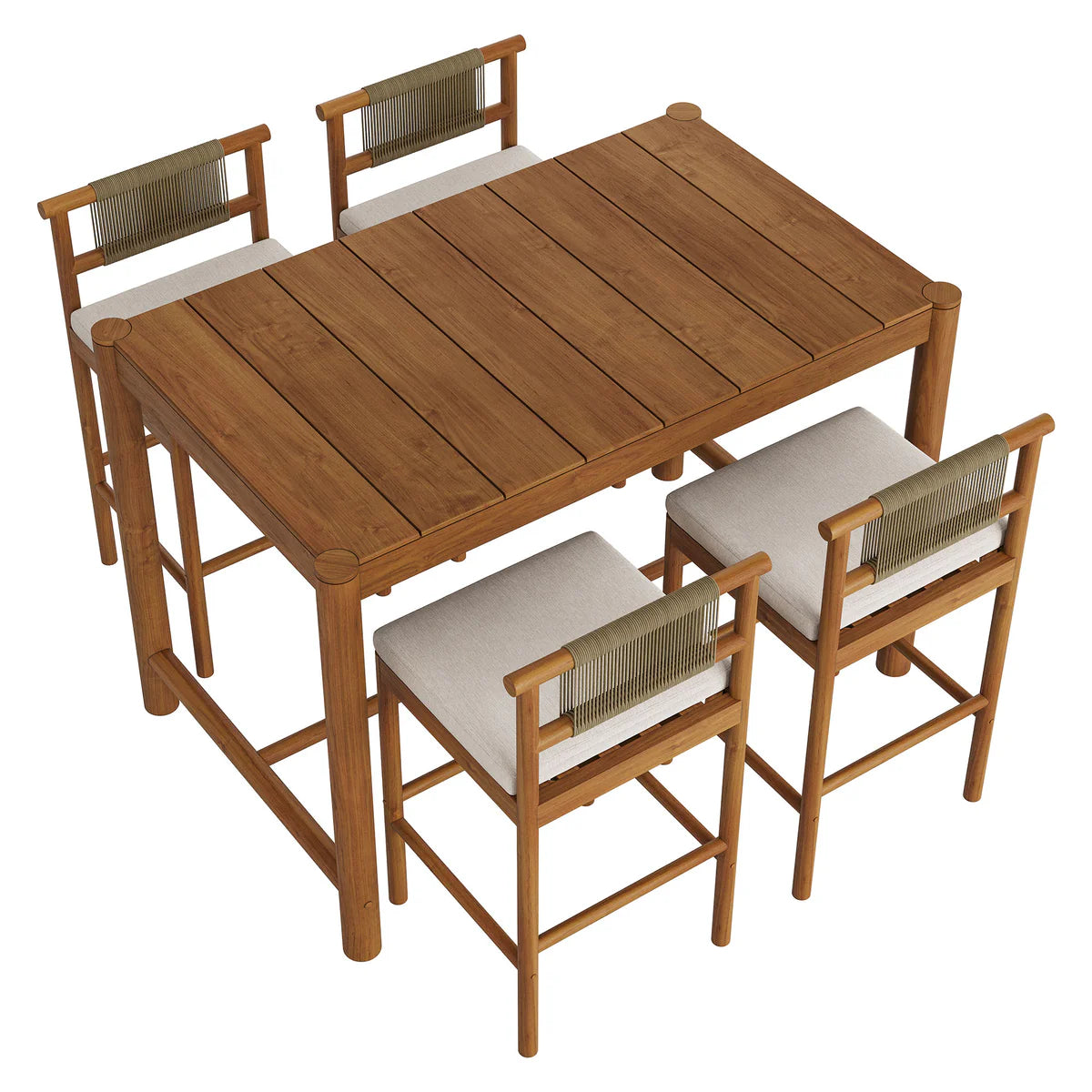 5-Piece Outdoor Teak Wood Bar Dining Set