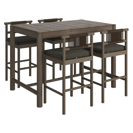 5-Piece Outdoor Teak Wood Bar Dining Set