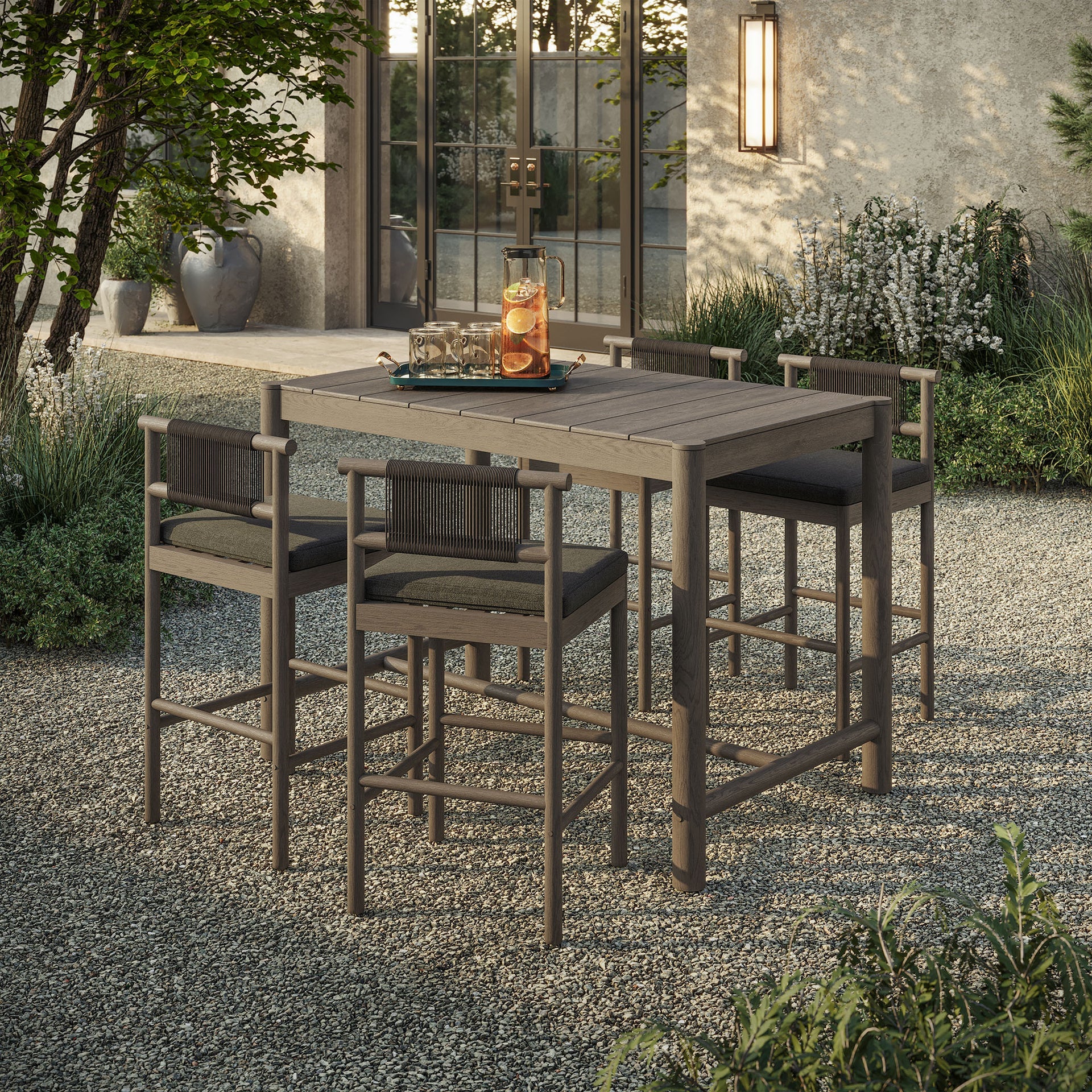 5-Piece Outdoor Teak Wood Bar Dining Set