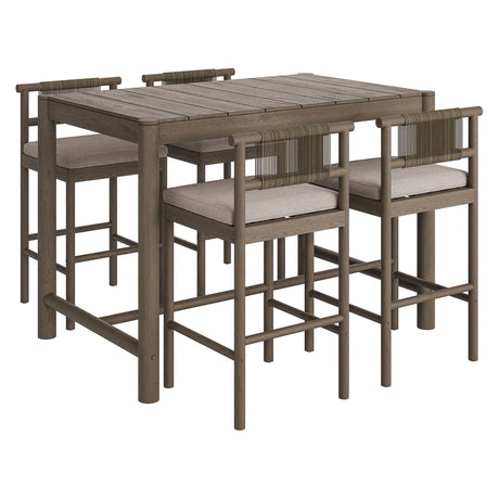 5-Piece Outdoor Teak Wood Bar Dining Set