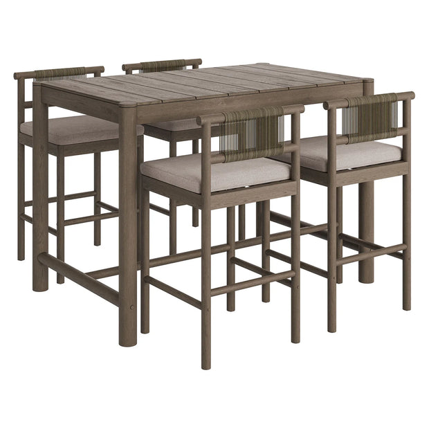 5-Piece Outdoor Teak Wood Bar Dining Set
