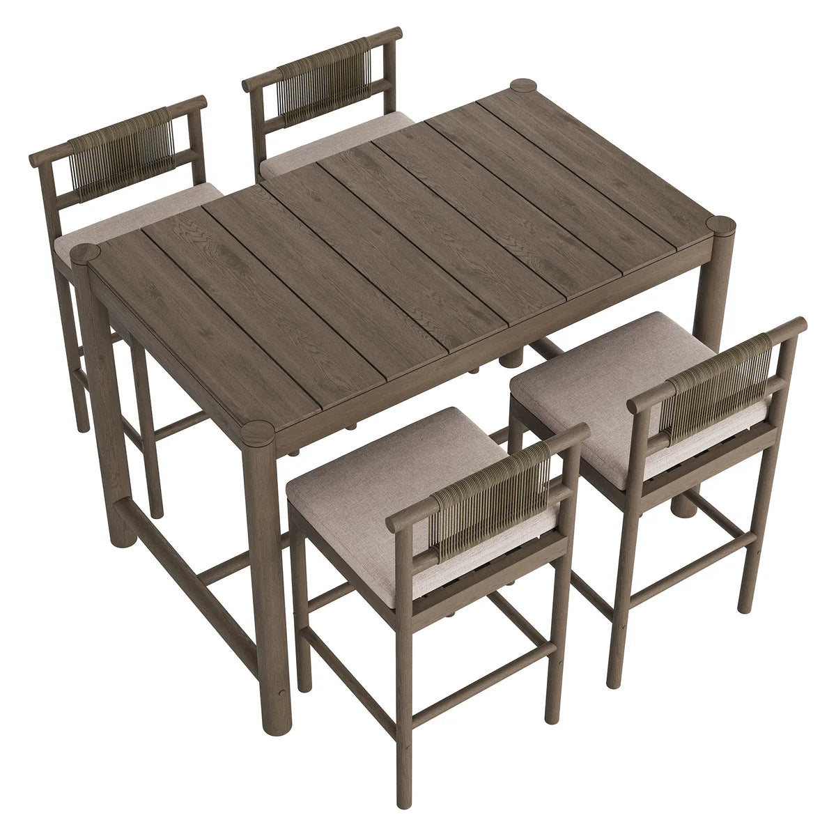 5-Piece Outdoor Teak Wood Bar Dining Set