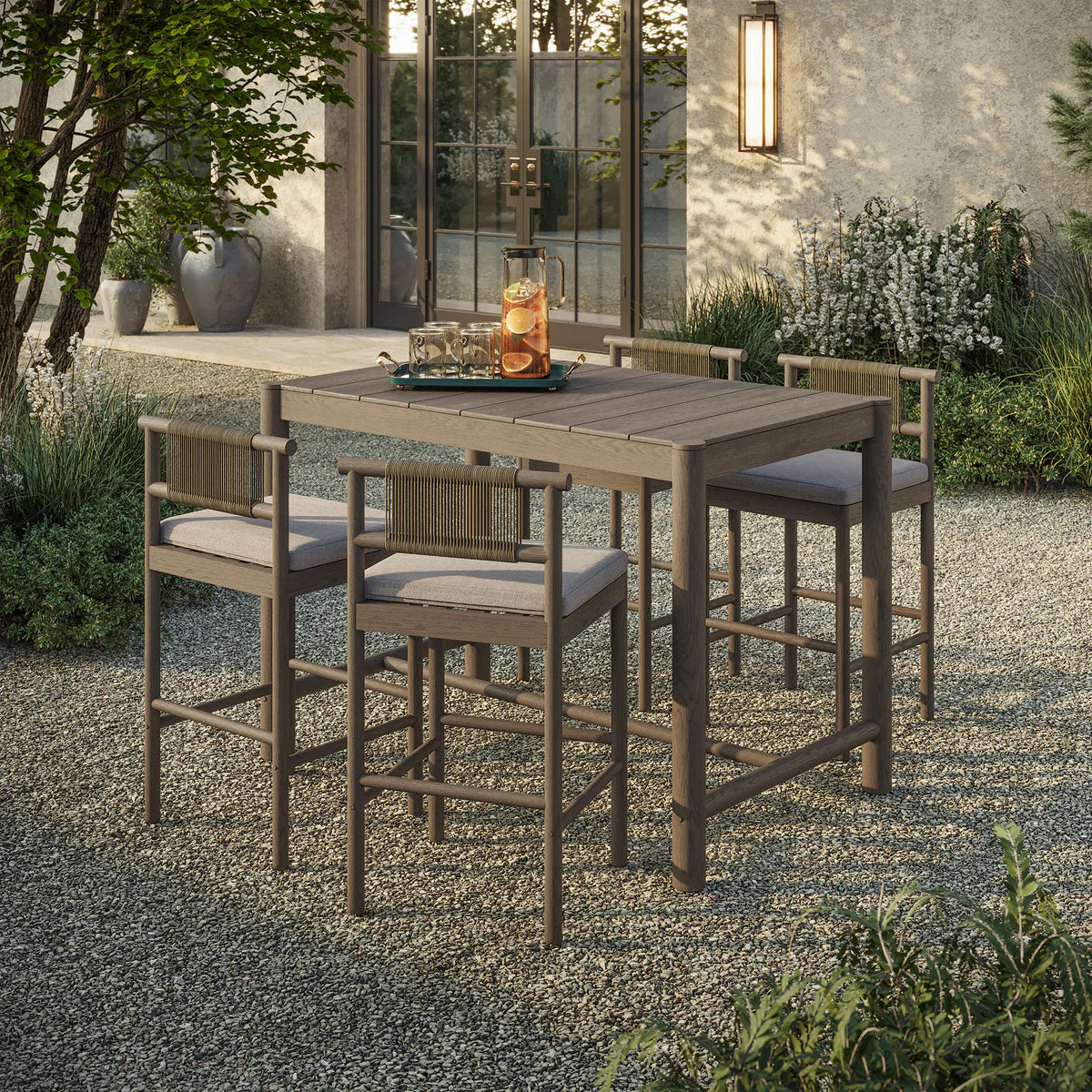5-Piece Outdoor Teak Wood Bar Dining Set