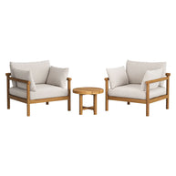 3-Piece Outdoor Teak Wood Armchair Conversation Set