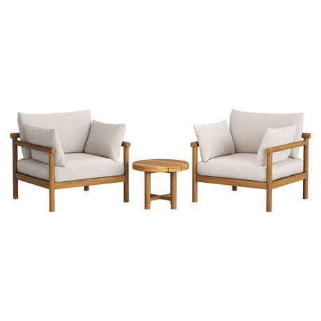 3-Piece Outdoor Teak Wood Armchair Conversation Set