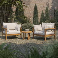 3-Piece Outdoor Teak Wood Armchair Conversation Set