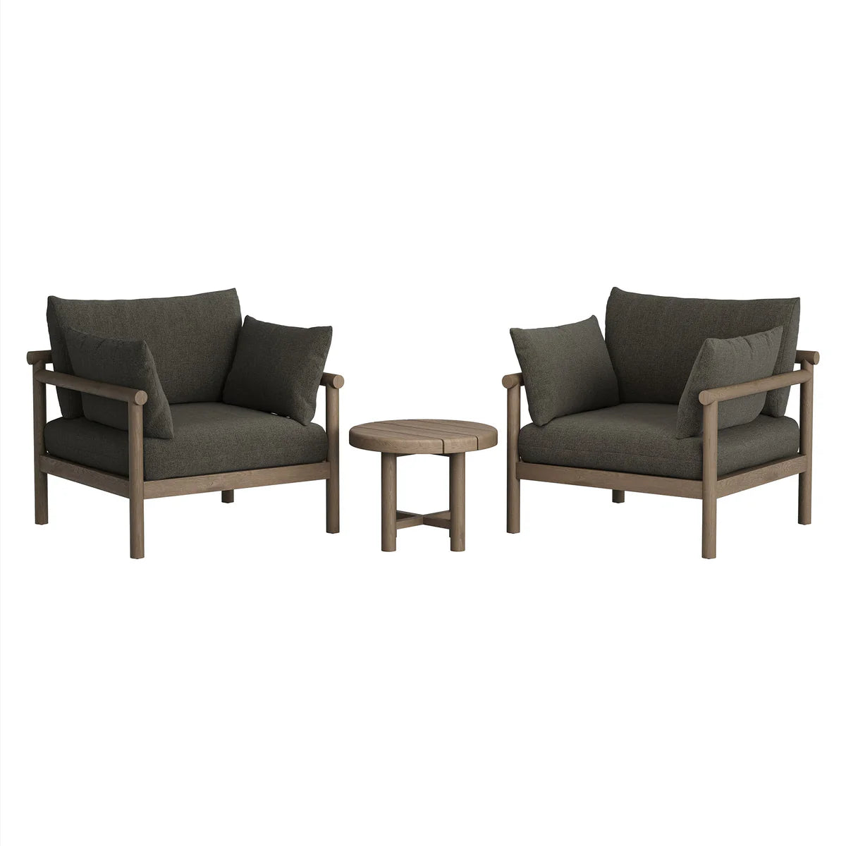 3-Piece Outdoor Teak Wood Armchair Conversation Set