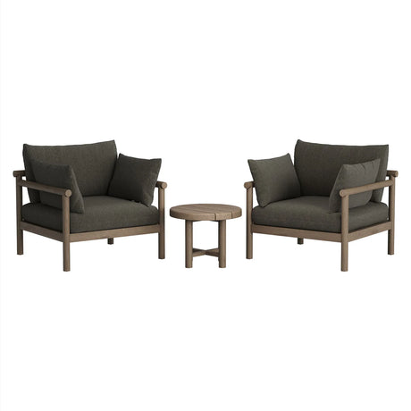3-Piece Outdoor Teak Wood Armchair Conversation Set