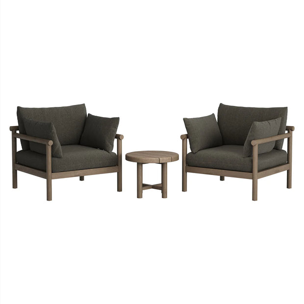 3-Piece Outdoor Teak Wood Armchair Conversation Set